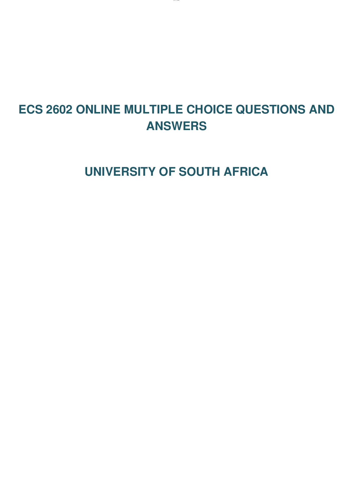 Preview of ECS 2602 ONLINE MULTIPLE CHOICE QUESTIONS AND ANSWERS   UNIVERSITY OF SOUTH AFRICA